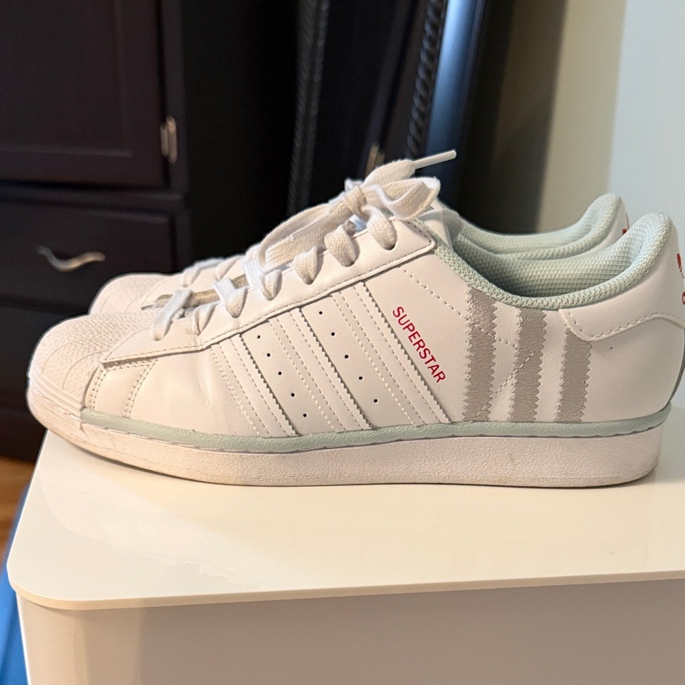 Adidas Superstar White and Red Sneakers